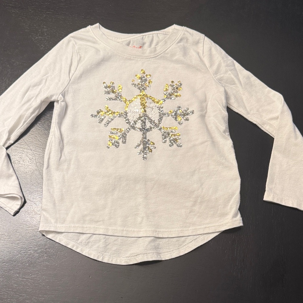 Cat & Jack White Long Sleeve with Silver and Gold Snowflake